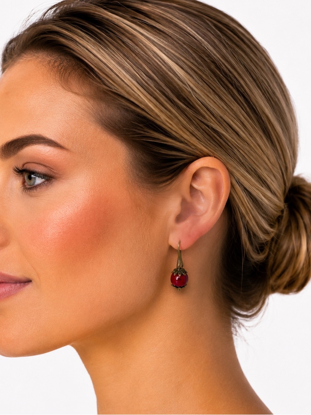 Bronze Elegant Red Bead Drop Earrings - Women Jewelry